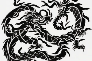 2 Chinese dragons winding around a Christian cross tattoo idea