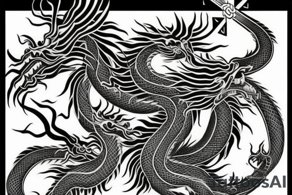 2 Chinese dragons winding around a Christian cross tattoo idea 2 Chinese dragons winding around a Christian cross tattoo idea