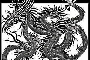 2 Chinese dragons winding around a Christian cross tattoo idea