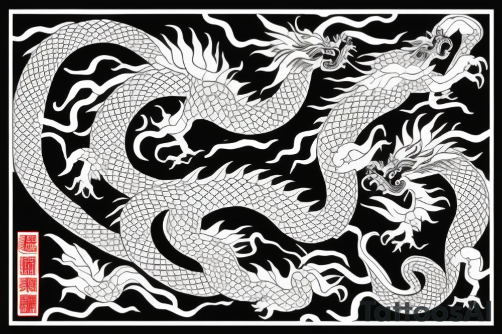 2 Chinese dragons winding around a Christian cross tattoo idea