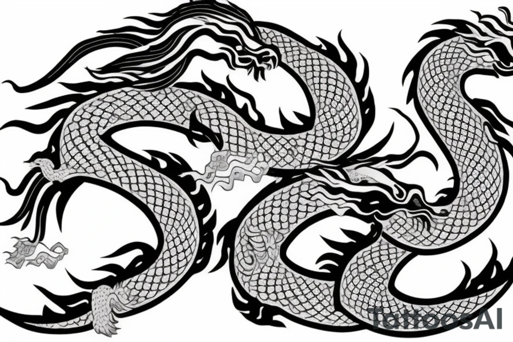 2 Chinese dragons winding around a Christian cross tattoo idea