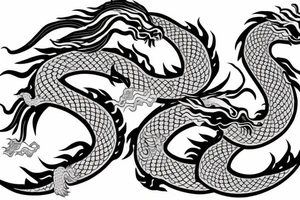 2 Chinese dragons winding around a Christian cross tattoo idea