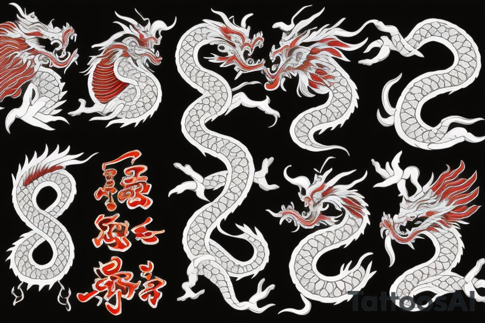 2 Chinese dragons winding around a Christian cross tattoo idea