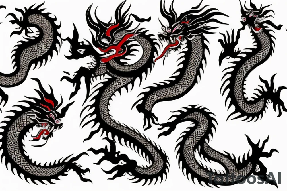 2 Chinese dragons winding around a Christian cross tattoo idea