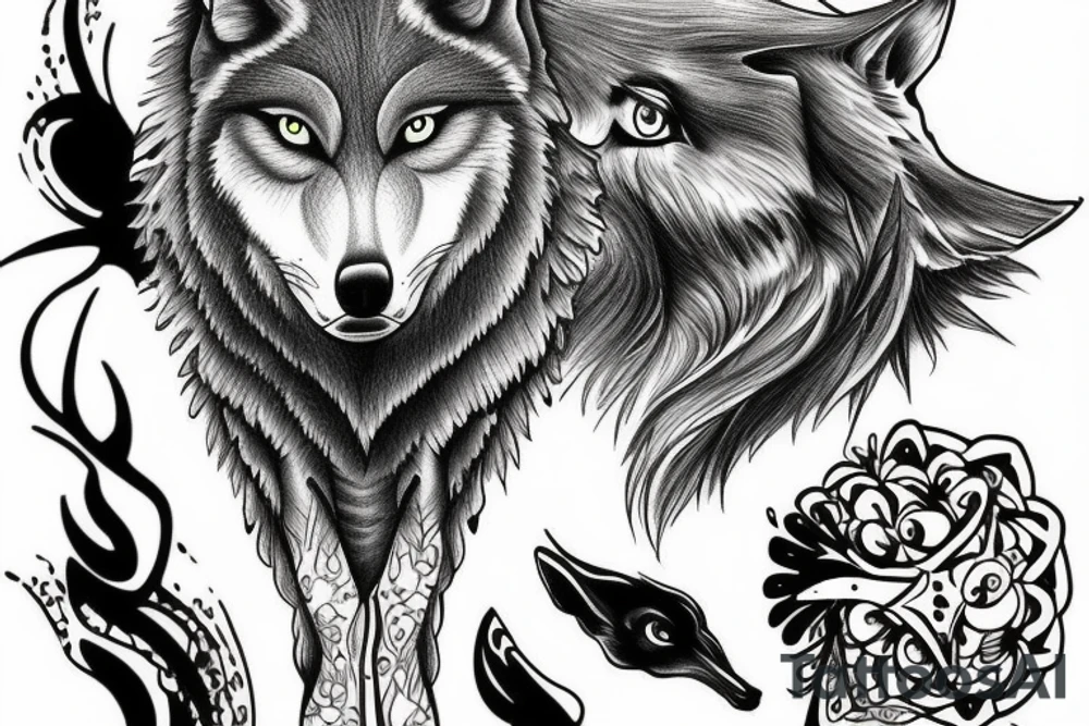 agressive wolf tattoo idea