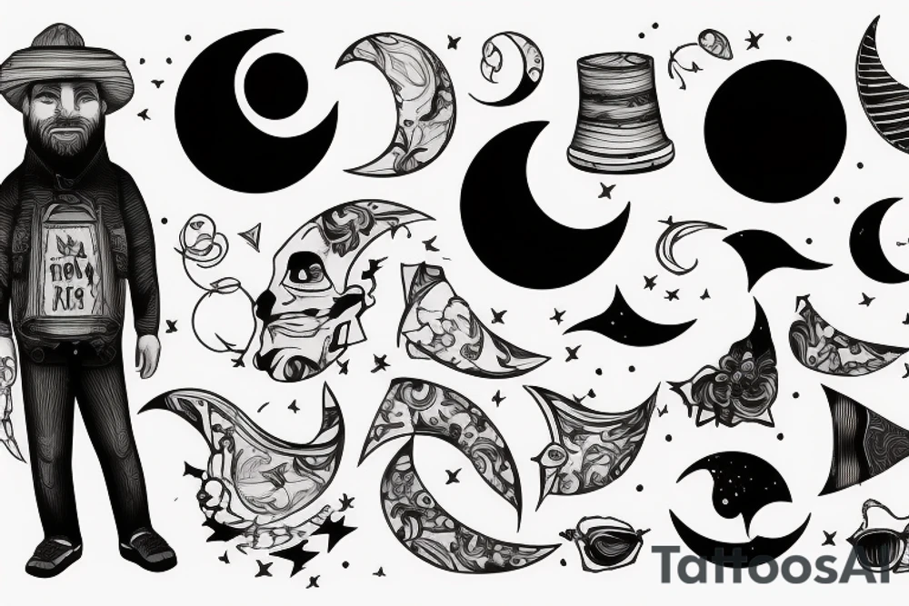 man on a road staring at a half crescent moon tattoo idea