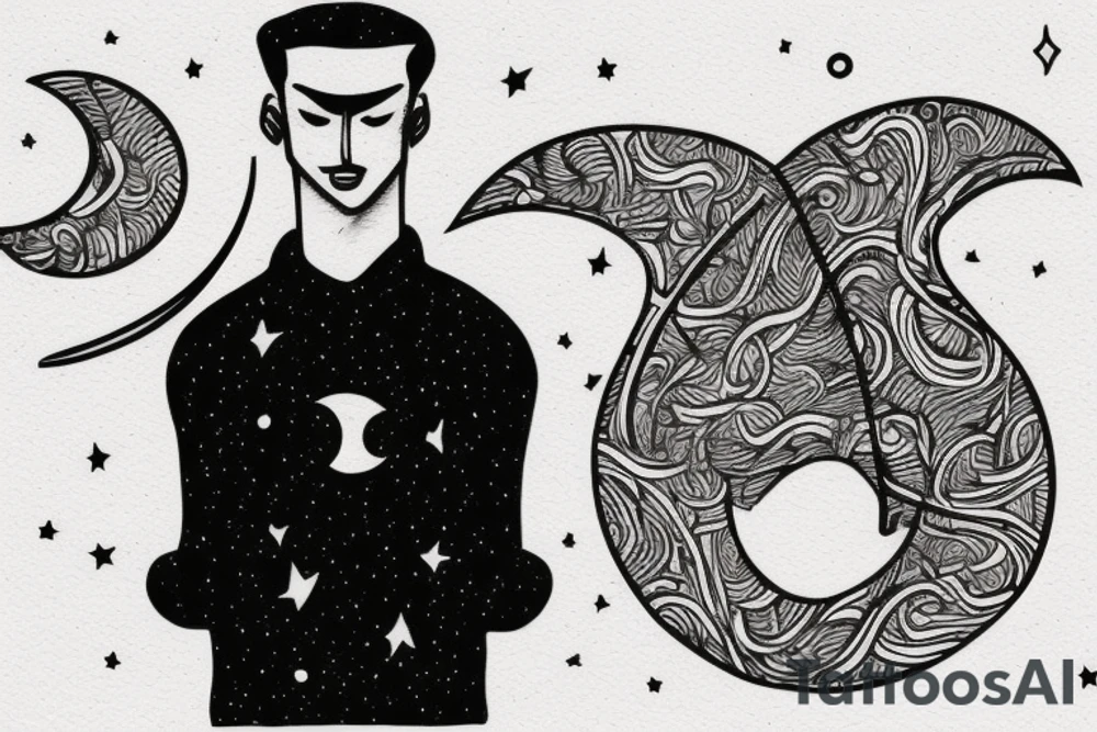 man on a road staring at a half crescent moon tattoo idea