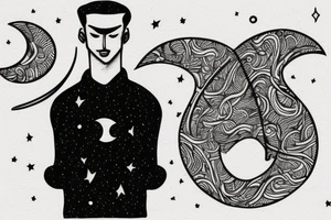 man on a road staring at a half crescent moon tattoo idea