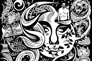 man on a road staring at a half crescent moon tattoo idea