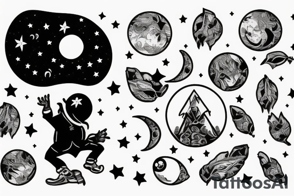 small man on a road staring at the moon tattoo idea