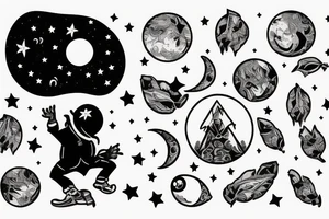 small man on a road staring at the moon tattoo idea
