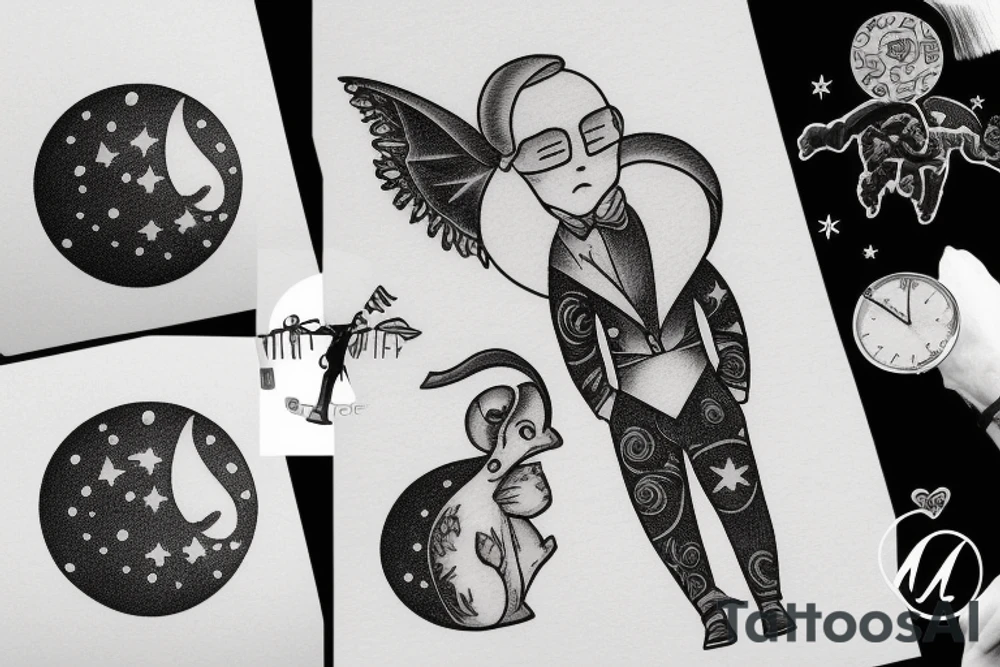 small man on a road staring at the moon tattoo idea
