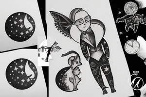 small man on a road staring at the moon tattoo idea
