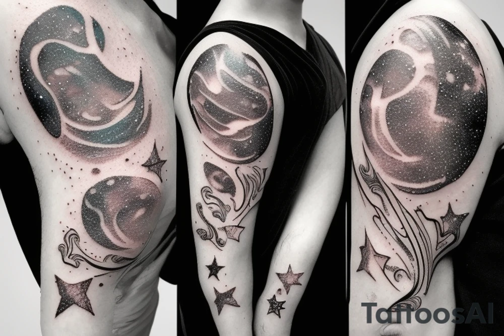 cracked walnut with galaxy in centre tattoo idea