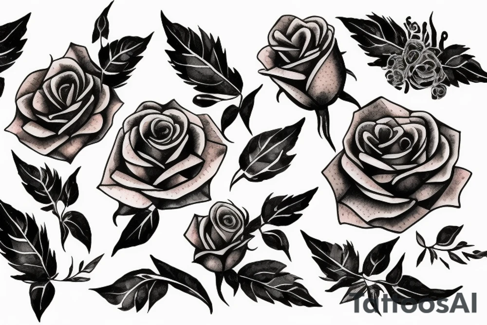 Roses in crescent moon shape tattoo idea