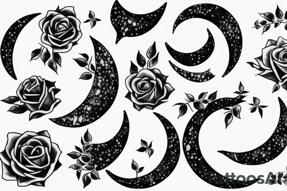 Roses in crescent moon shape tattoo idea