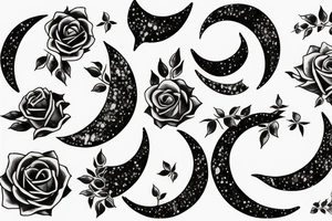 Roses in crescent moon shape tattoo idea