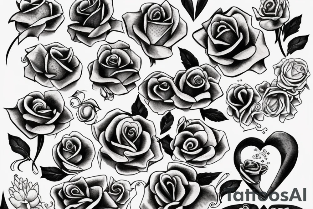 Rose and hearts near anchor tattoo idea