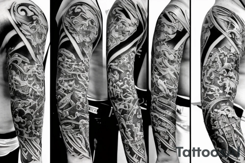 a japanese warrior on a realistic and highly detailed arm tattoo idea