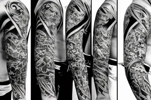 a japanese warrior on a realistic and highly detailed arm tattoo idea