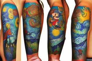 Sleeve with Disney, soccer, travel, chocolate chip cookies, gummi bears tattoo idea