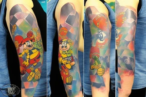 Sleeve with Disney, soccer, travel, chocolate chip cookies, gummi bears tattoo idea