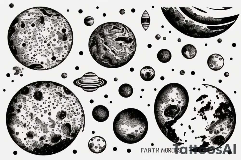 the planet Mars in dotwork style tattoo idea