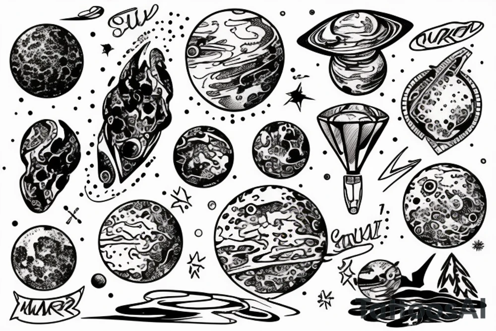 the planet Mars in dotwork style tattoo idea