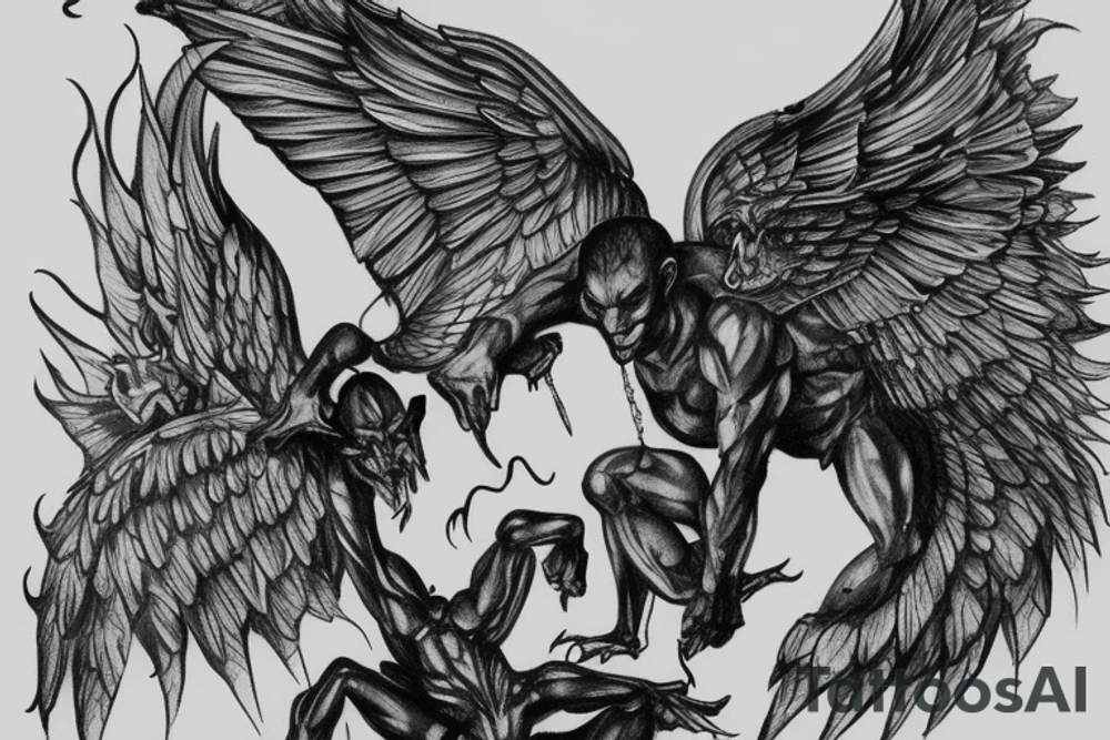 Gargoyle with large wings crouching down tattoo idea