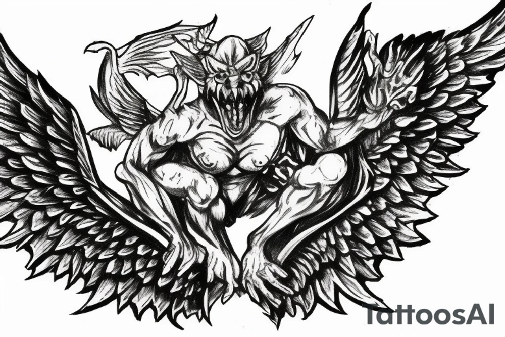 Gargoyle with large wings crouching down tattoo idea