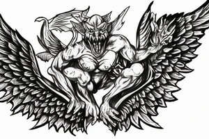 Gargoyle with large wings crouching down tattoo idea