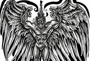 Gargoyle with large wings sitting tattoo idea