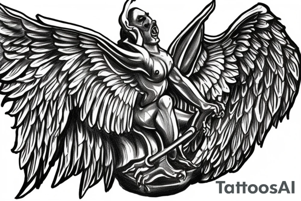 Gargoyle with large wings sitting tattoo idea