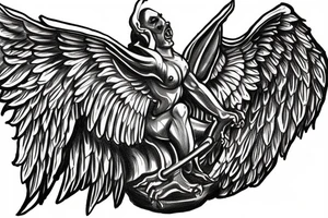 Gargoyle with large wings sitting tattoo idea
