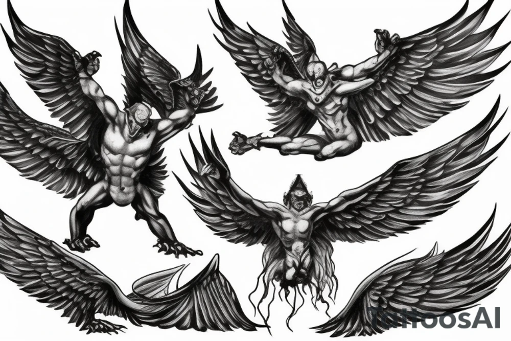 Gargoyle with large wings perched tattoo idea