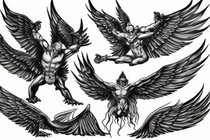 Gargoyle with large wings perched tattoo idea