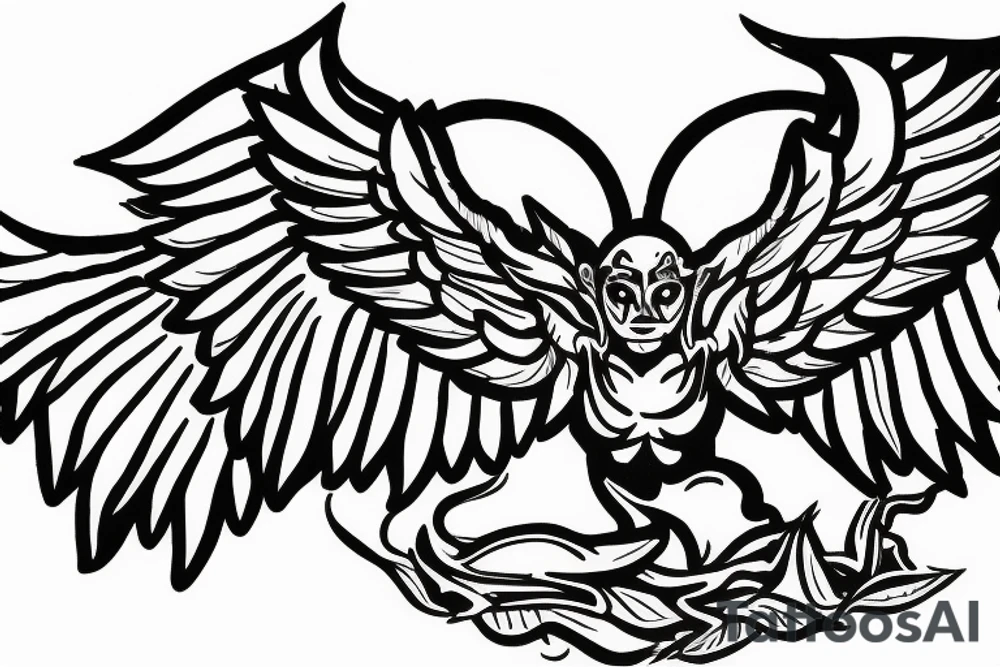 Gargoyle with large wings perched tattoo idea