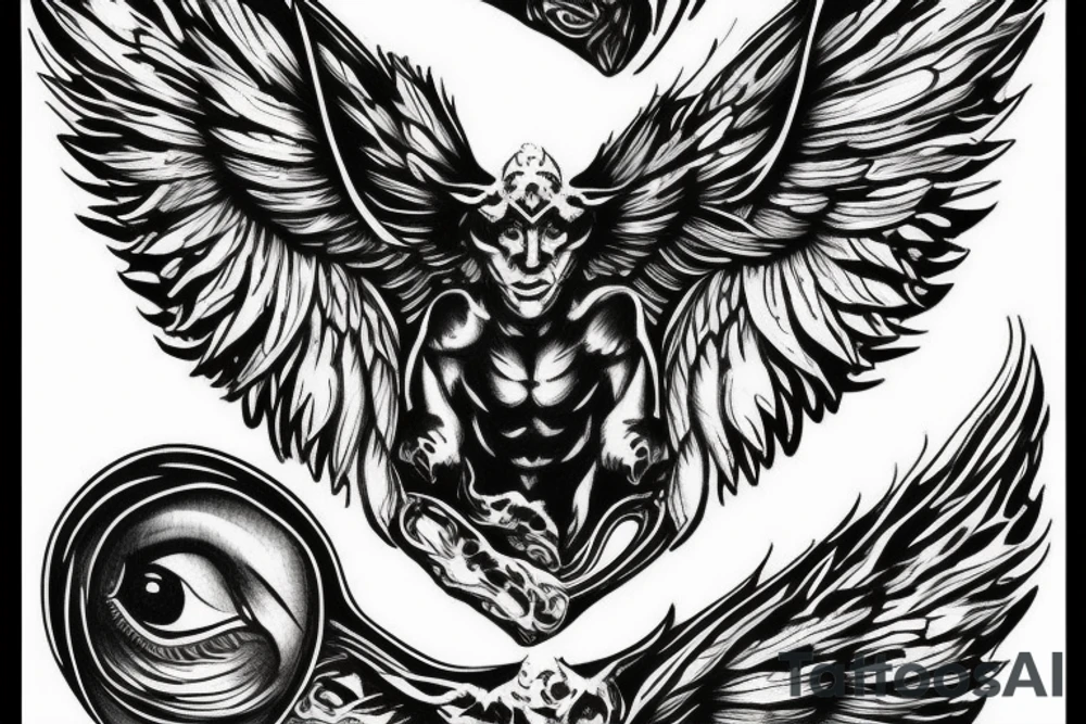Gargoyle with large wings hunched over tattoo idea
