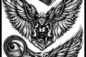 Gargoyle with large wings hunched over tattoo idea