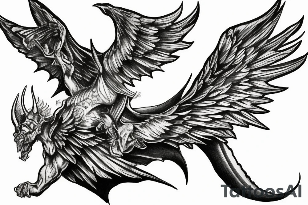 Gargoyle with large wings hunched over tattoo idea