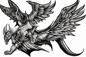 Gargoyle with large wings hunched over tattoo idea