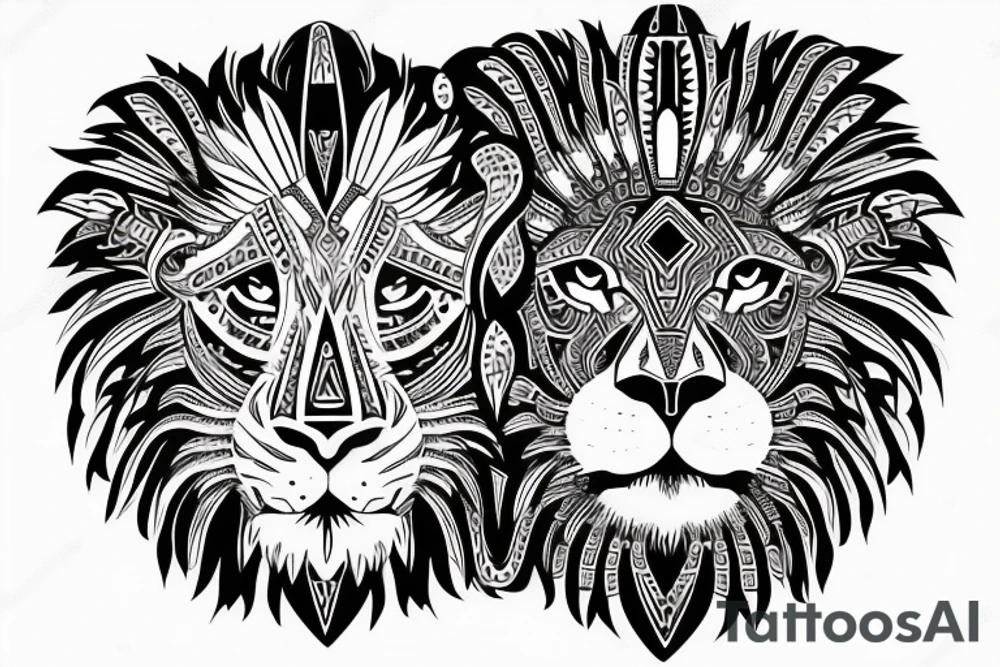 Lion head with a tribal pattern tattoo idea