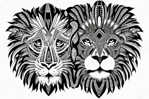 Lion head with a tribal pattern tattoo idea