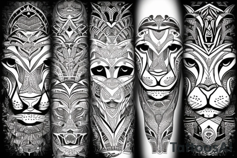 Lion head with a tribal pattern tattoo idea