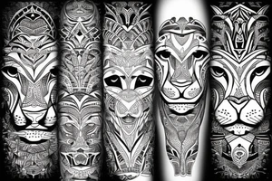 Lion head with a tribal pattern tattoo idea