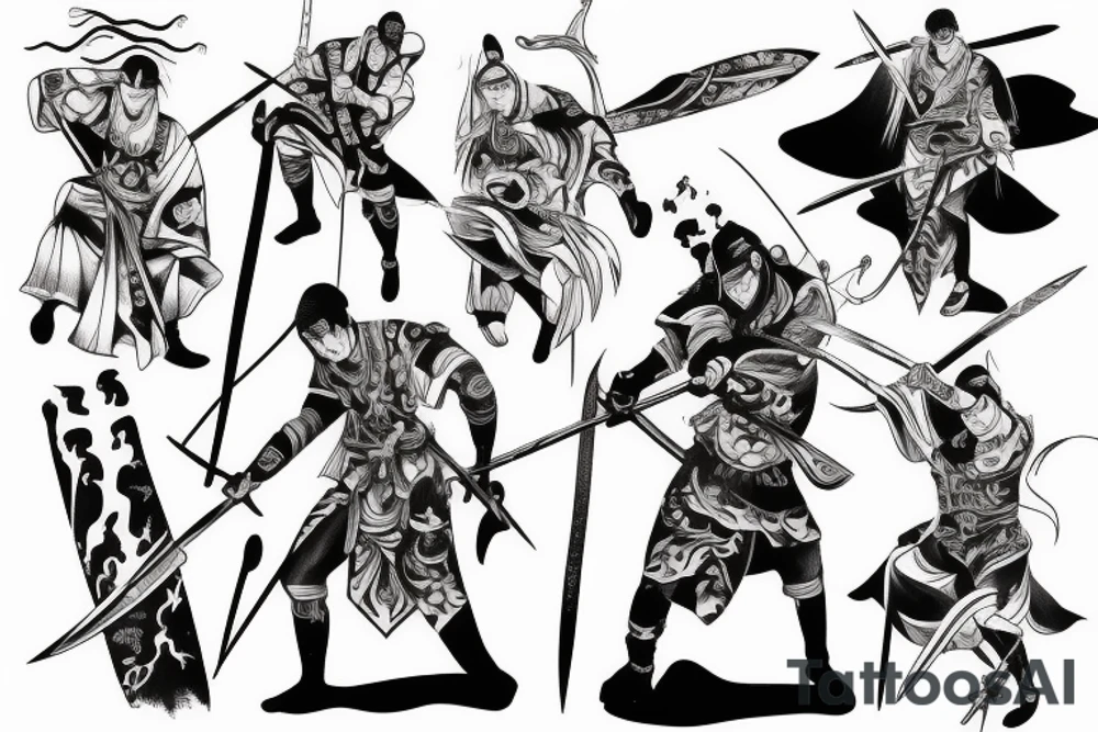 Swordsmen surrounded by lightning drawing sword tattoo idea