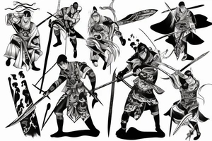 Swordsmen surrounded by lightning drawing sword tattoo idea