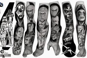 Villains from Star Wars themed leg sleeve tattoo idea
