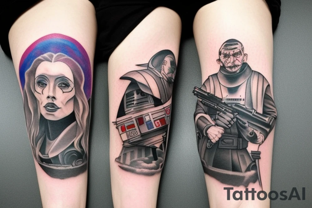 Villains from Star Wars themed leg sleeve tattoo idea