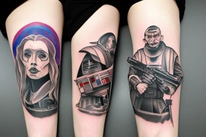 Villains from Star Wars themed leg sleeve tattoo idea